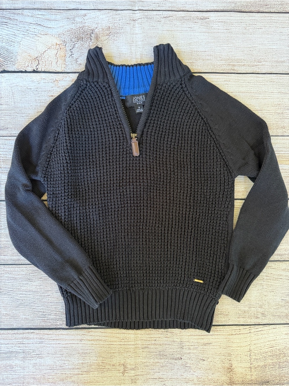 Jones New York Kids Boys Black Half-Zip Knit Pullover Sweater Size 8